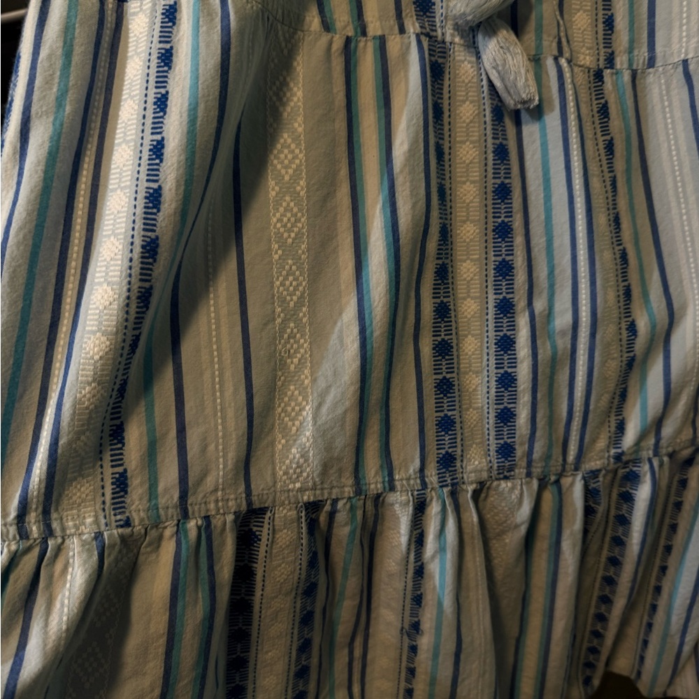 Striped Boho Tie-Front Tiered Dress - Blue & Olive